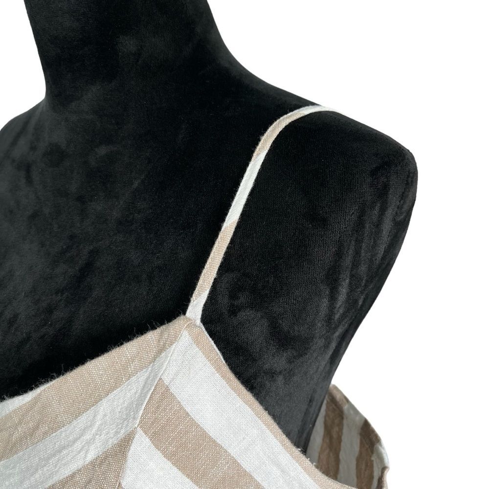 Kensie White Tan Stripe Jumpsuit Cotton Linen Spaghetti Strap Wide Leg Cropped - Picture 10 of 16